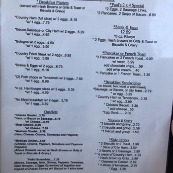 Paul & Jackie’s Country Kitchen menu 1