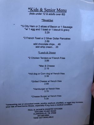 Paul & Jackie’s Country Kitchen menu 4